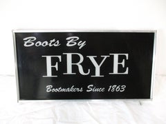 Cartel luminoso de venta de botas Frye vintage de los años 70
