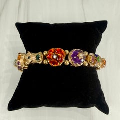 Vintage 1970's Gemstone and Diamond Slide Bracelet 14k Yellow Gold