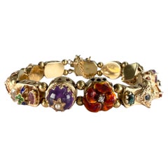 Vintage 1970's Gemstone and Diamond Slide Bracelet 14k Yellow Gold
