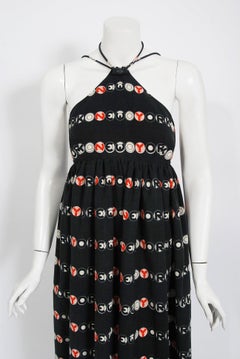 Vintage 1970's Geoffrey Beene Novelty 'New York' Print Knit Backless Maxi Dress