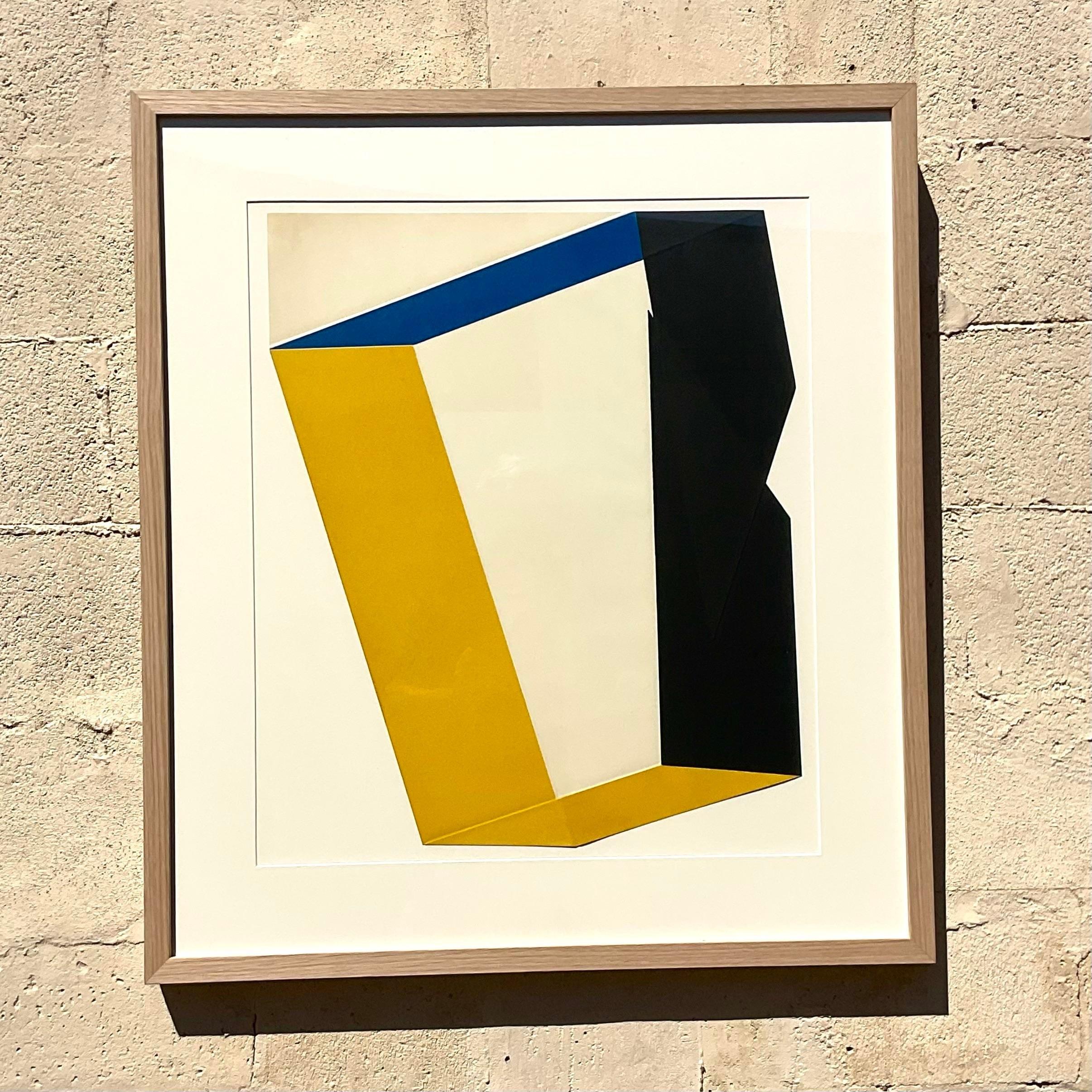 20th Century Vintage 1970s Geometric Abstract Colored Lithograph For Sale