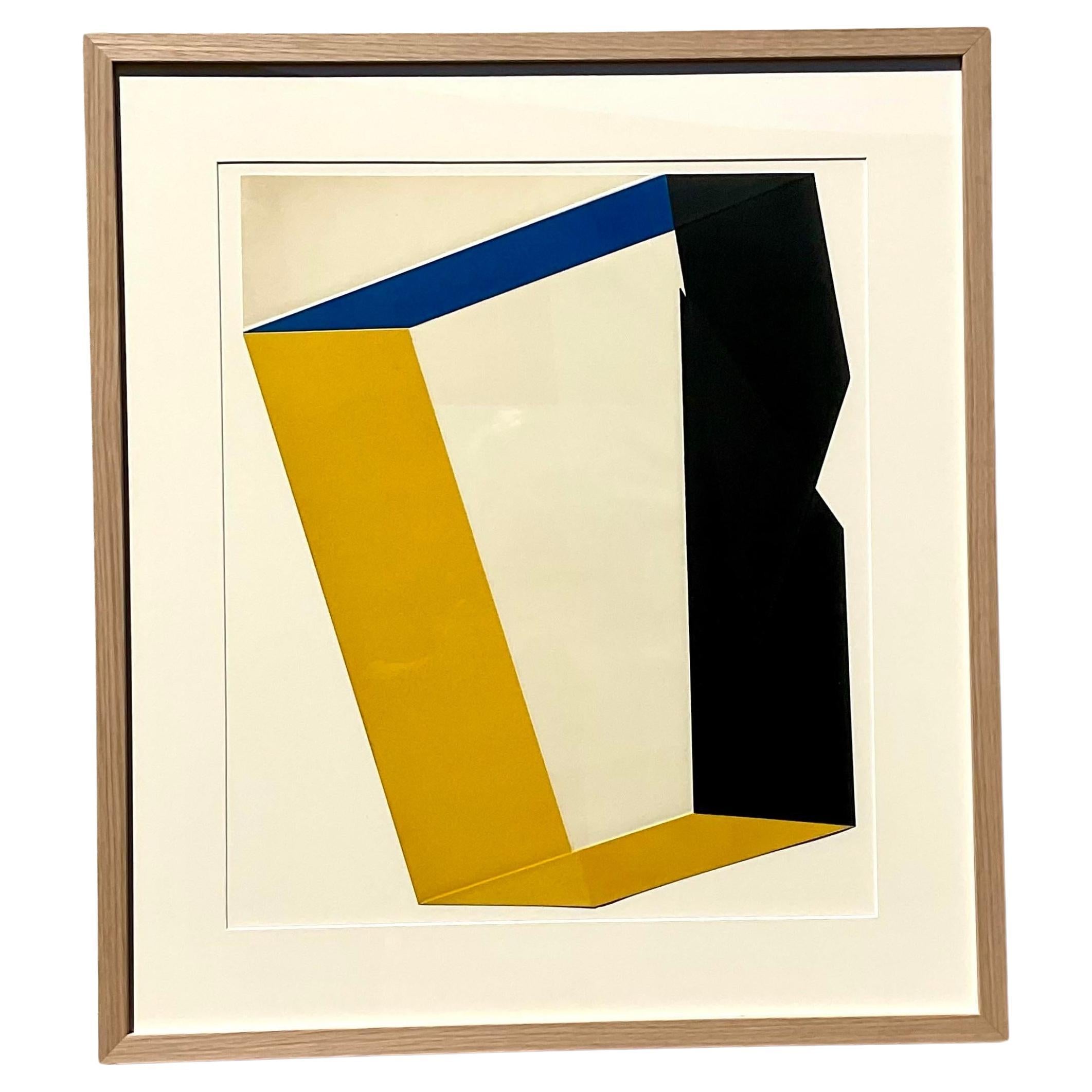 Vintage 1970s Geometric Abstract Colored Lithograph For Sale