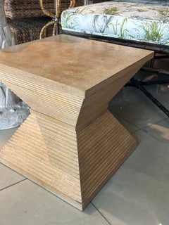 Vintage 1970s Geometric Wood Pyramid Fluted End Side Drink Table Cerused Burl