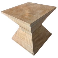 Vintage 1970s Geometric Wood Pyramid Fluted End Side Drink Table Cerused Burl