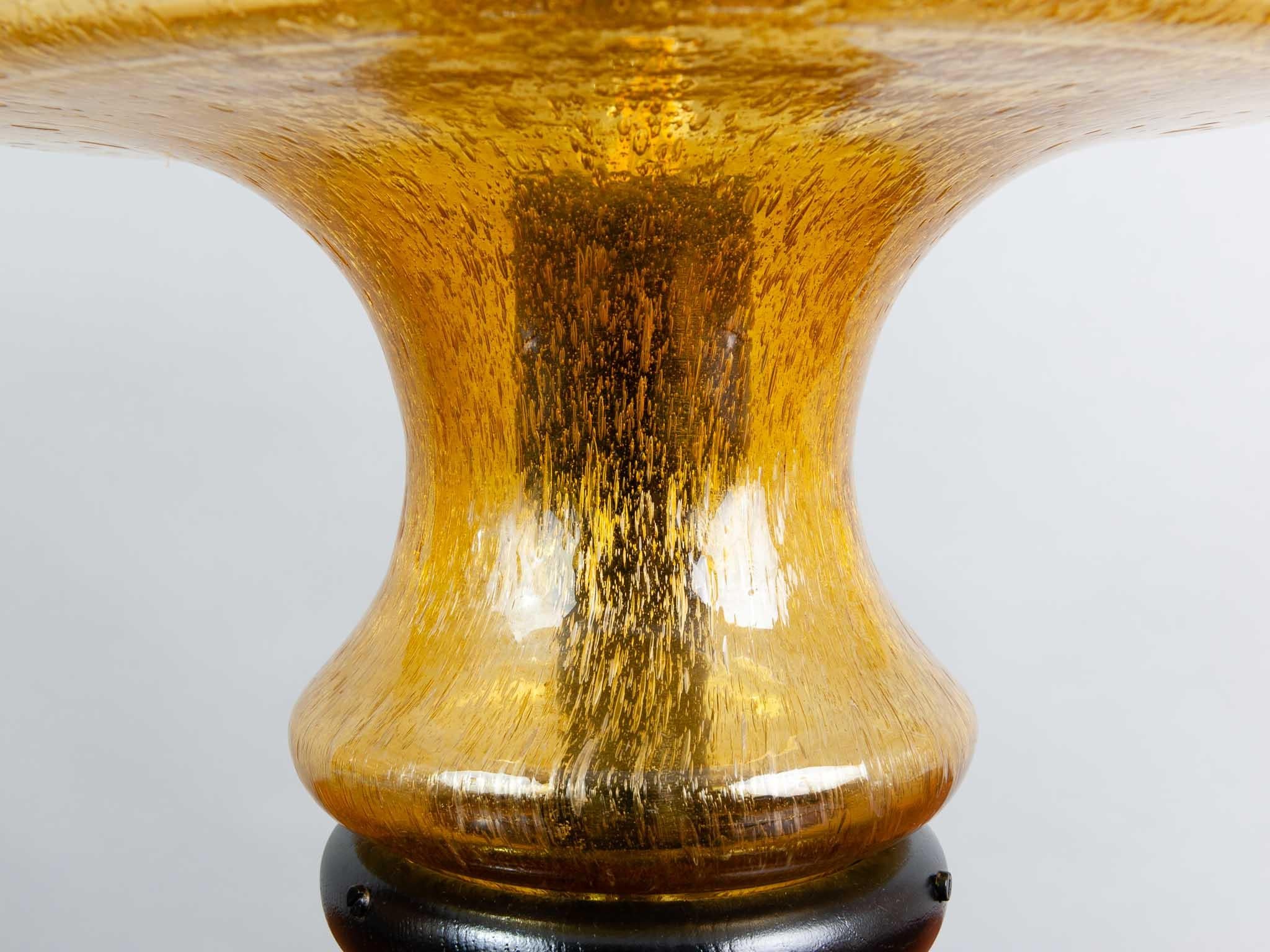 Vintage 1970s German Doria Leuchten Dark Amber Glass Mushroom Lamp In Good Condition In London, GB