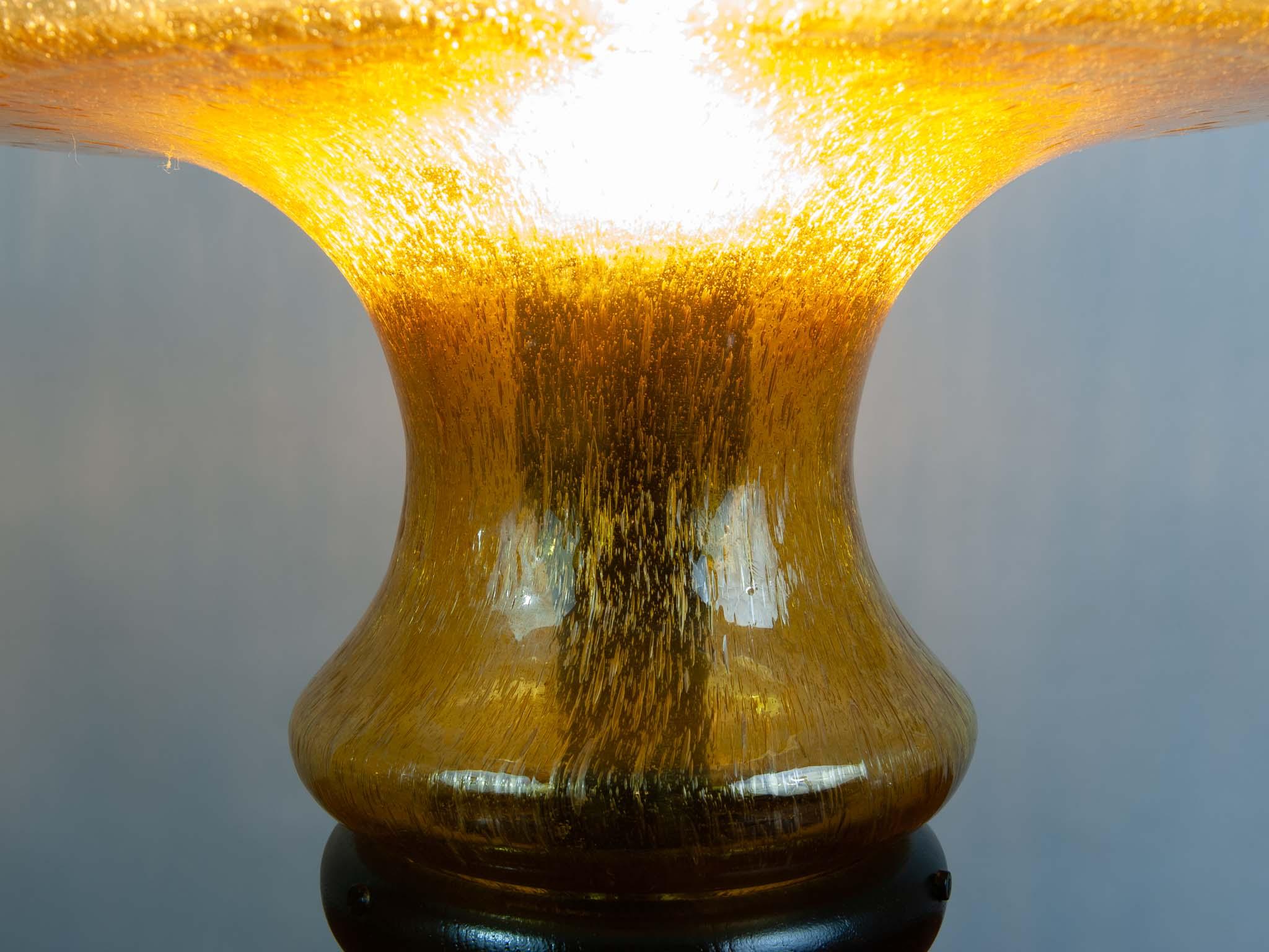 20th Century Vintage 1970s German Doria Leuchten Dark Amber Glass Mushroom Lamp