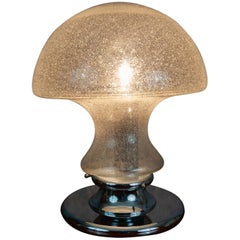 Vintage 1970s German Doria Leuchten Glass & Chrome-Plated Steel Mushroom Lamp