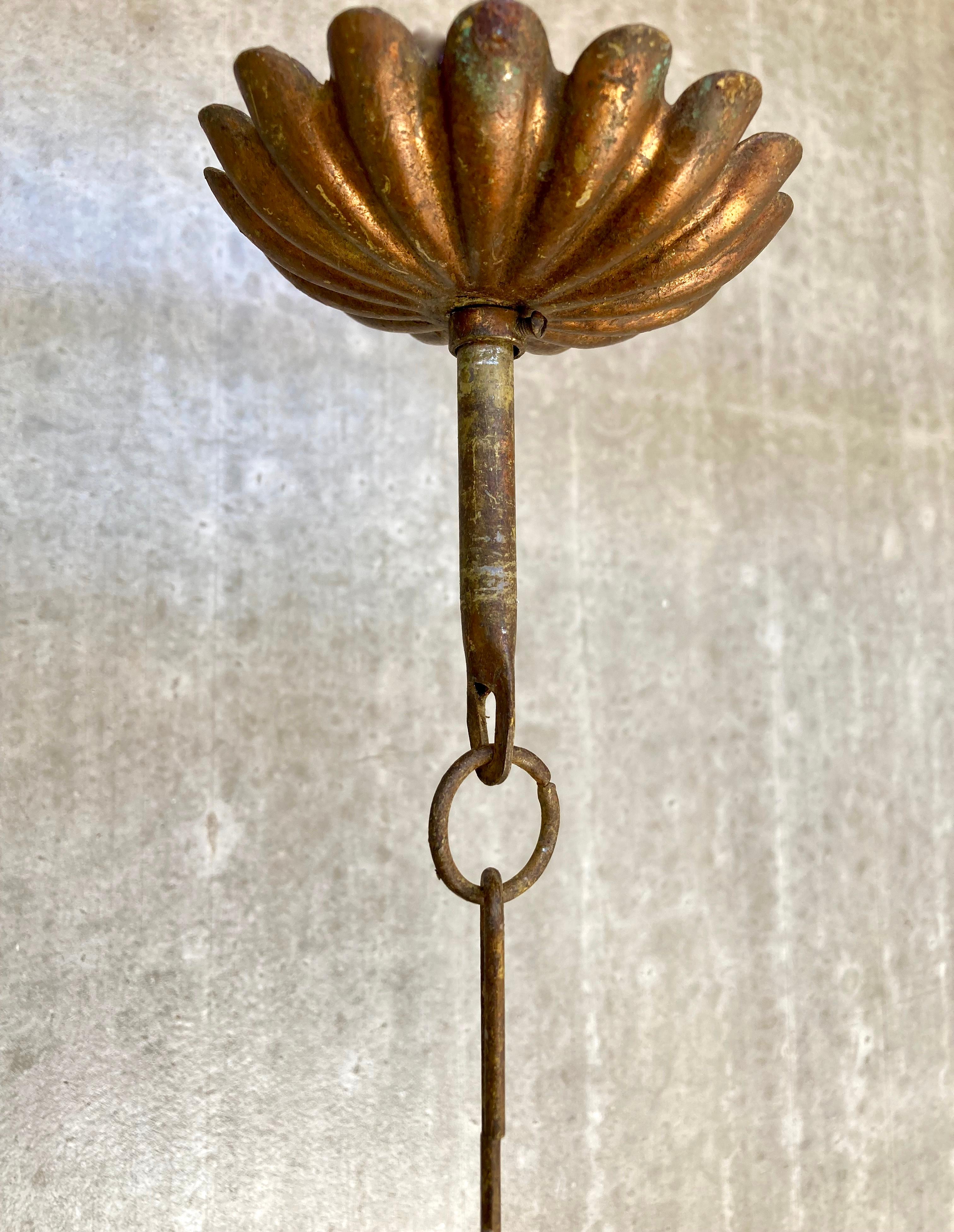 Vintage 1970s German Floral Chandelier by Hans Kögl with 3 Arms & Bronze Finish For Sale 3