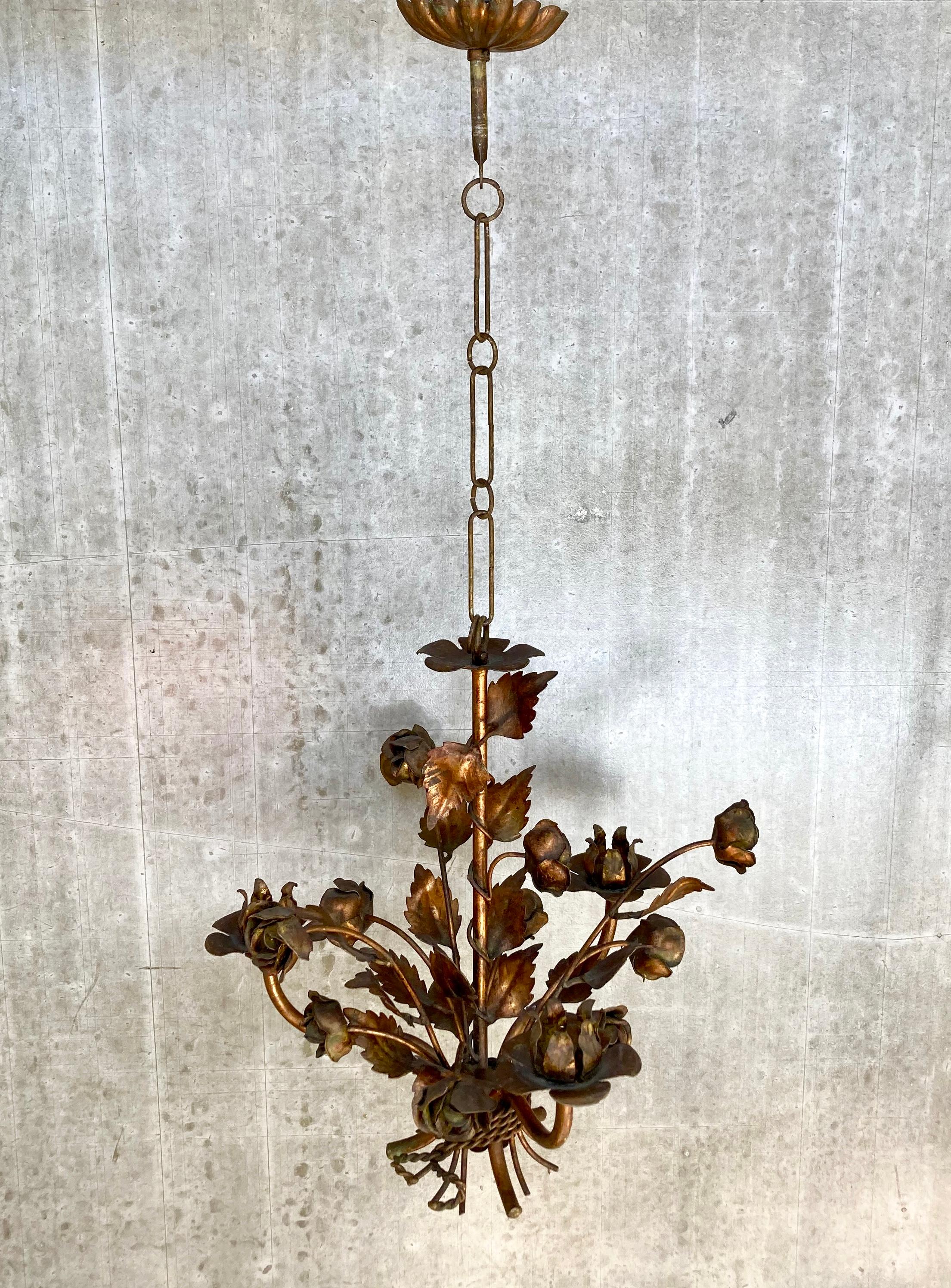 Vintage 1970s German Floral Chandelier by Hans Kögl with 3 Arms & Bronze Finish For Sale 4