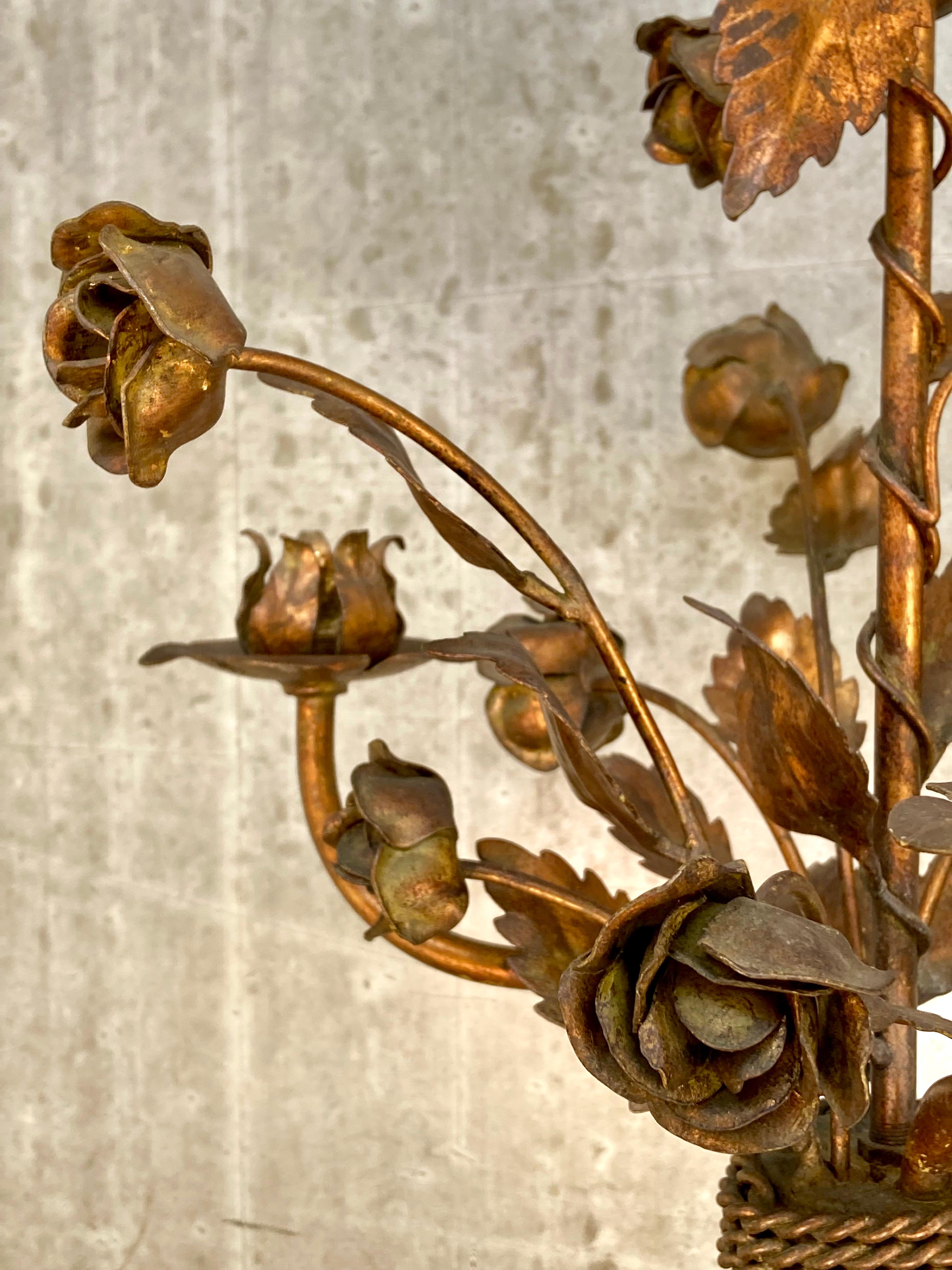 Hollywood Regency Vintage 1970s German Floral Chandelier by Hans Kögl with 3 Arms & Bronze Finish For Sale