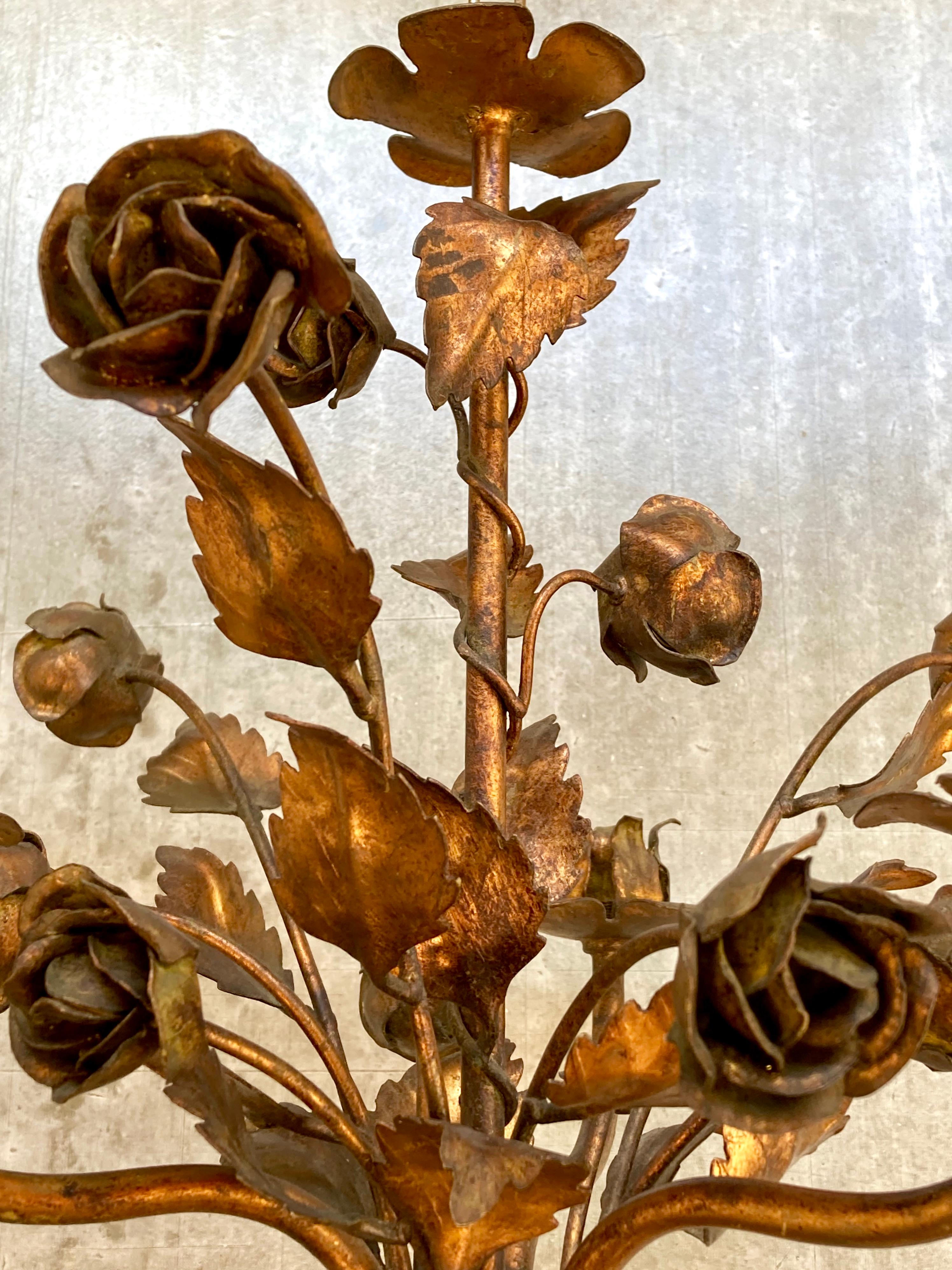 Vintage 1970s German Floral Chandelier by Hans Kögl with 3 Arms & Bronze Finish In Good Condition For Sale In COLMAR, FR