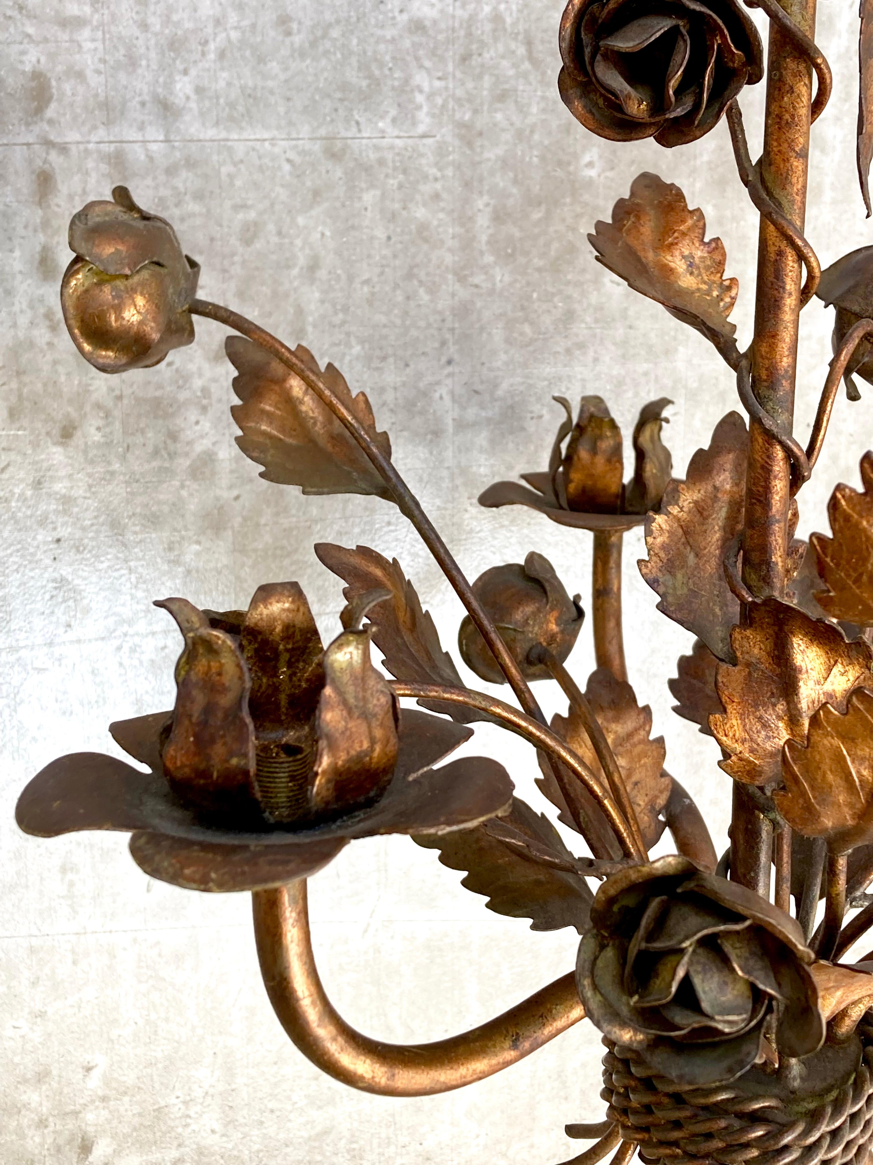 Metal Vintage 1970s German Floral Chandelier by Hans Kögl with 3 Arms & Bronze Finish For Sale