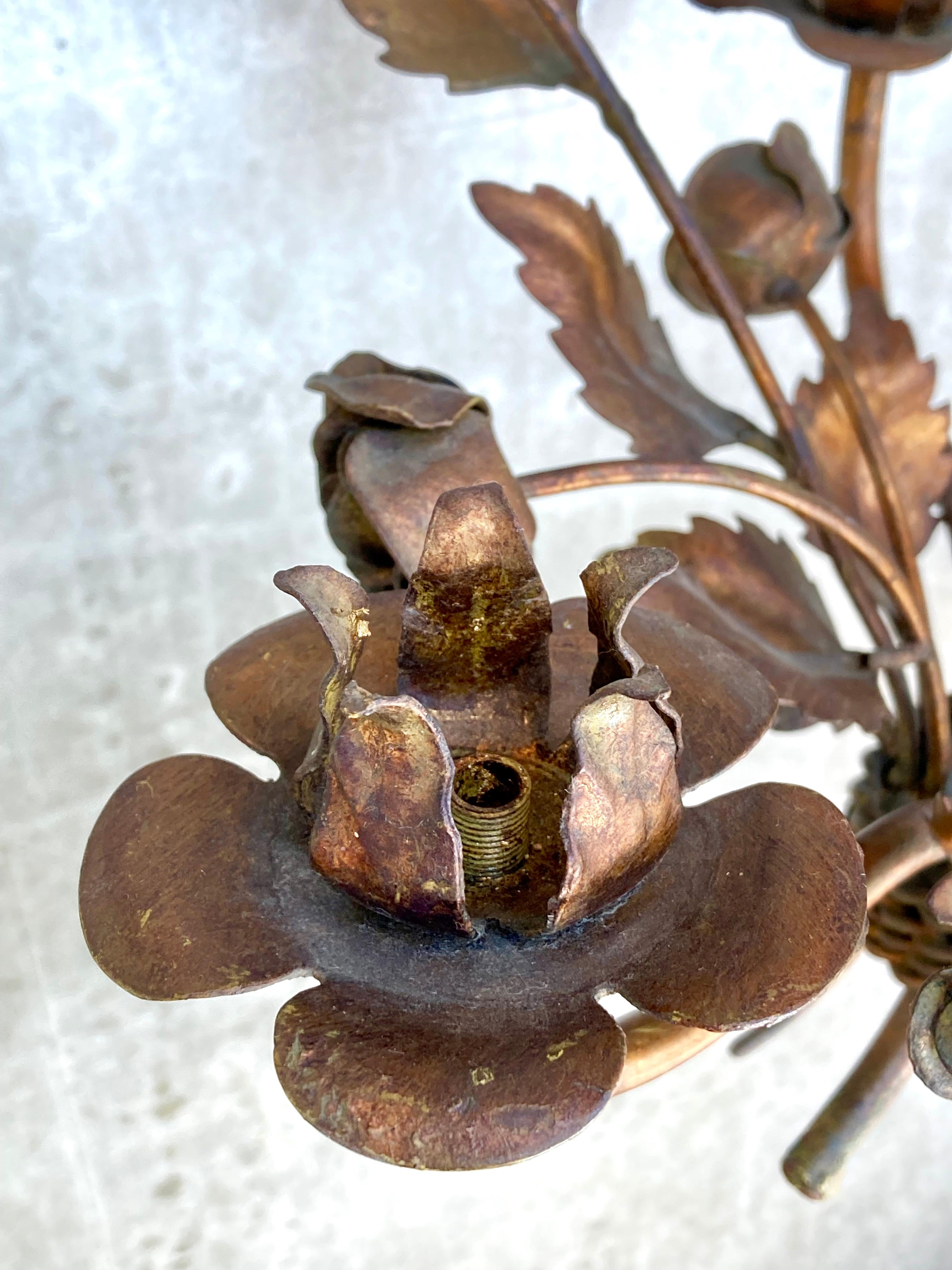 Vintage 1970s German Floral Chandelier by Hans Kögl with 3 Arms & Bronze Finish For Sale 1