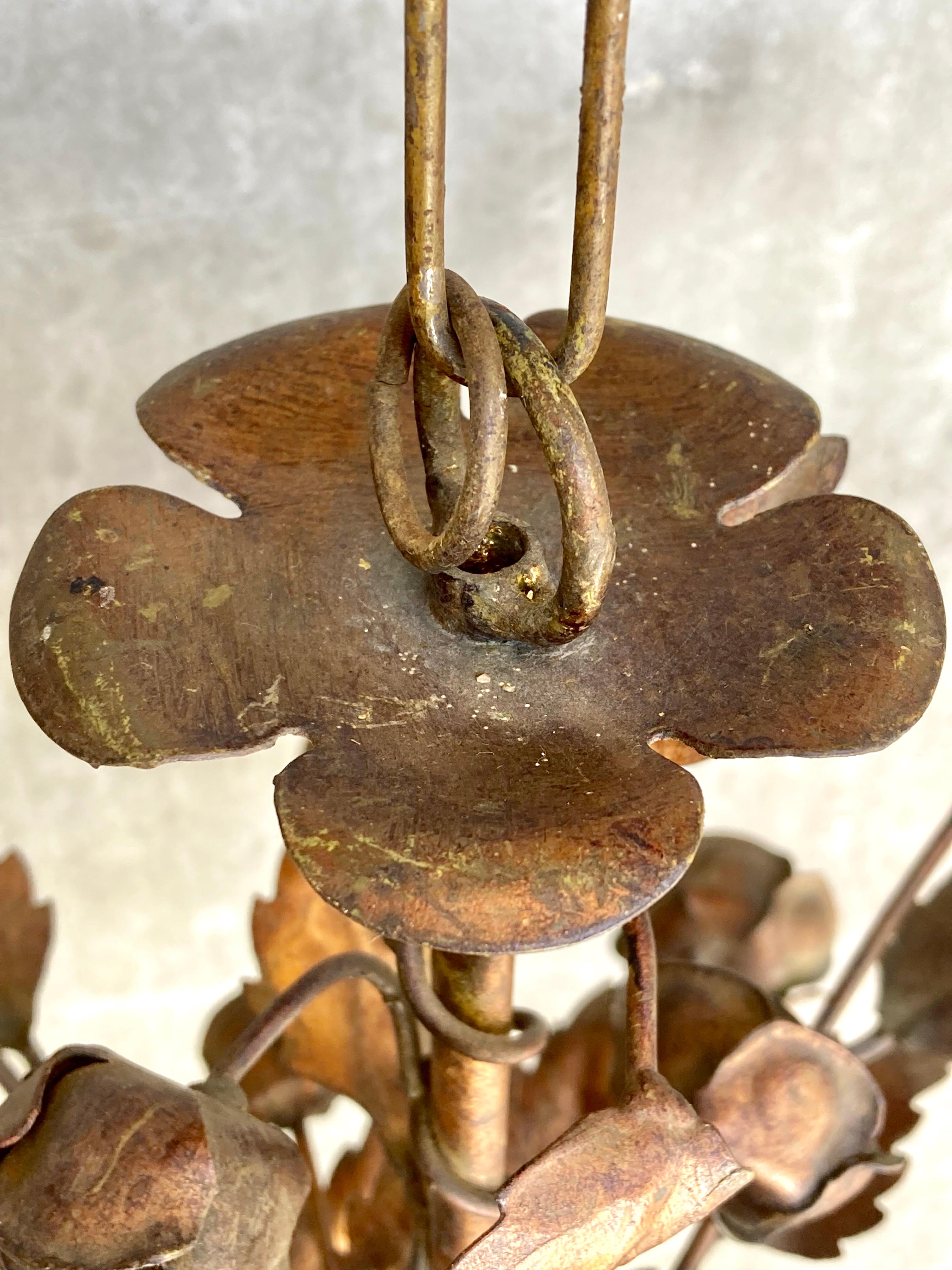 Vintage 1970s German Floral Chandelier by Hans Kögl with 3 Arms & Bronze Finish For Sale 2