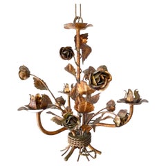 Vintage 1970s German Floral Chandelier by Hans Kögl with 3 Arms & Bronze Finish