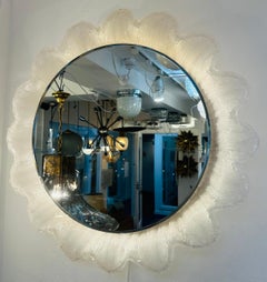 Vintage 1970s German Illuminated Lucite "Flower" Backlit Frosted Wall Mirror