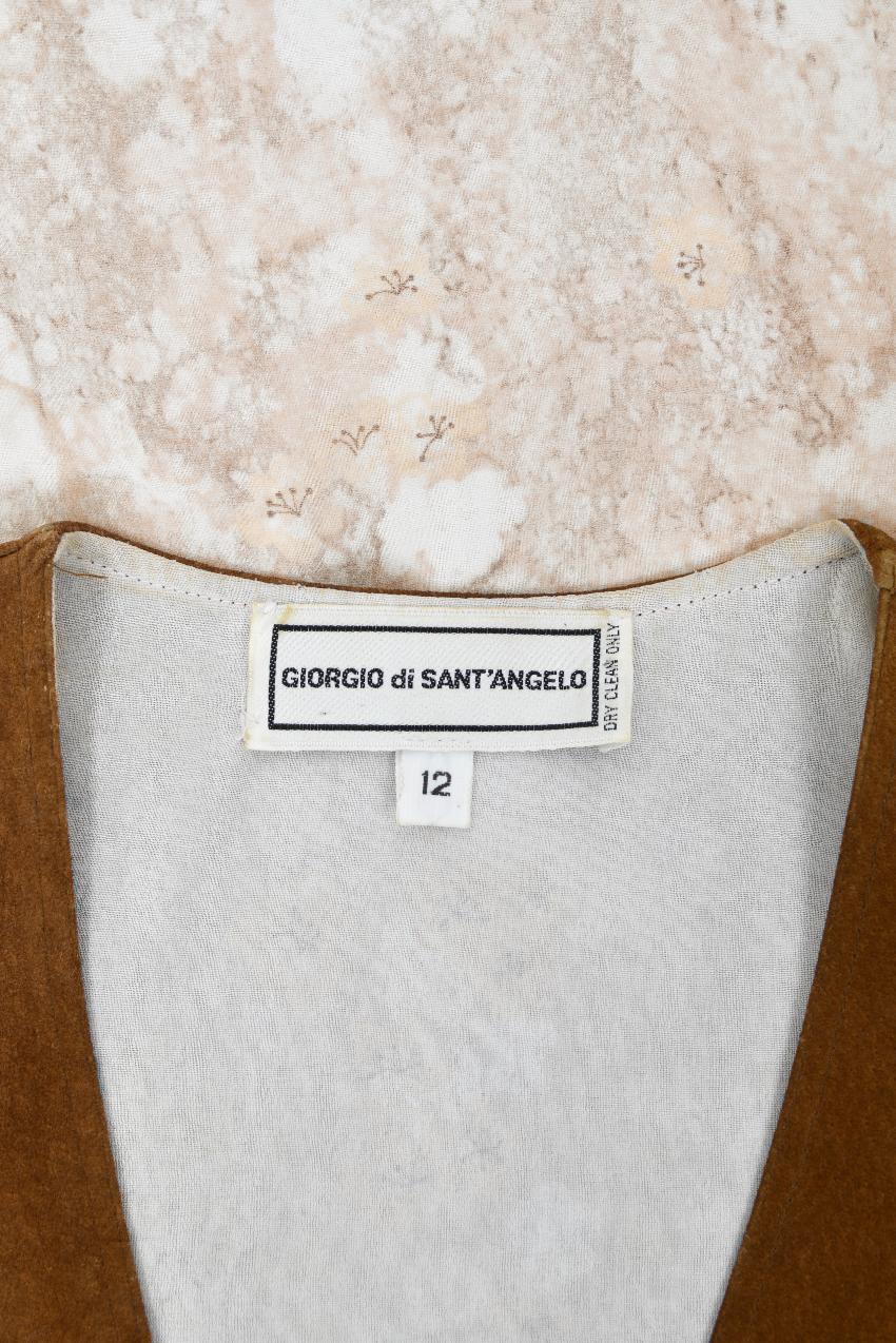 Giorgio Sant'Angelo - Robe vintage à manches ange en mousseline et daim aquarelle des années 1970 en vente 16