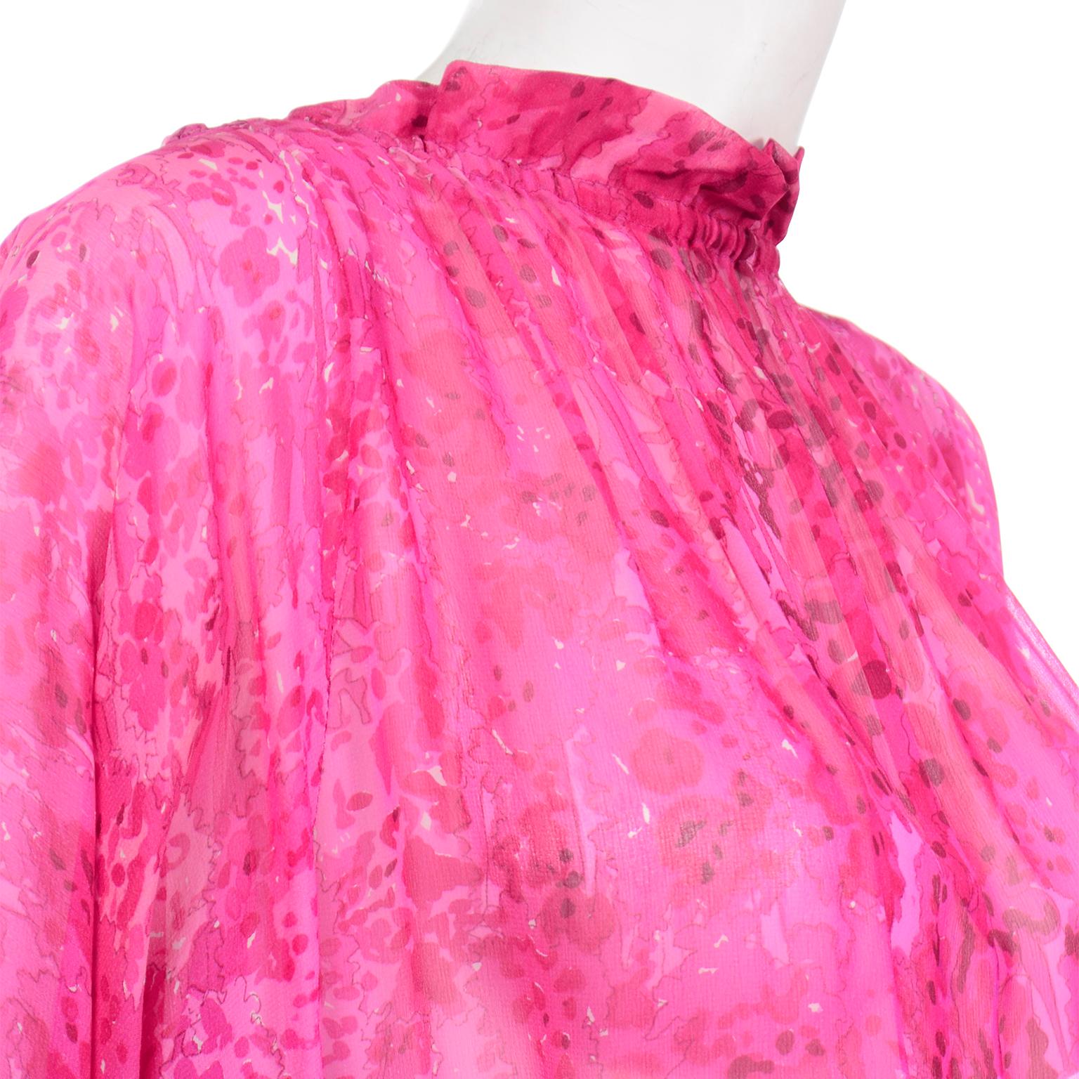 Vintage 1970s Givenchy Sheer Pink Print Silk Chiffon Evening Dress w Low Back 7