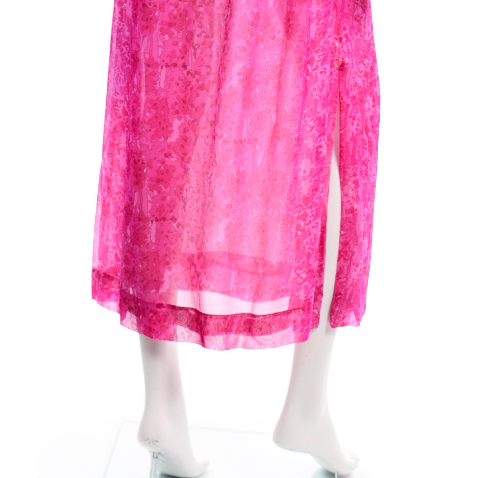 Vintage 1970s Givenchy Sheer Pink Print Silk Chiffon Evening Dress w Low Back 9