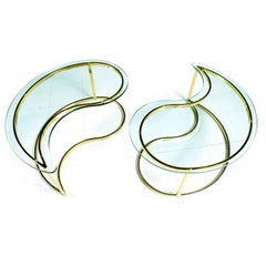 Vintage 1970s Glass and Gold Brass Yin Yang Coffee Table