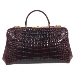Vintage 1970s Glazed Burgundy Alligator Satchel with Gold Hardware