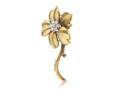 Vintage 1970s Gold and 1.15 Carat Diamond Flower Brooch