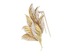Vintage 1970s Gold and 4.00 Carat Diamond Leaves Brooch
