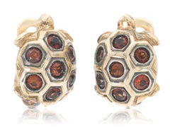Vintage 1970s Gold and Garnet Turtle Earrings