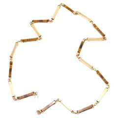 Collier à maillons vintage en or et œil de tigre des années 1970
