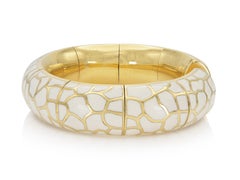 Vintage 1970s Gold and White Enamel Cuff Bracelet