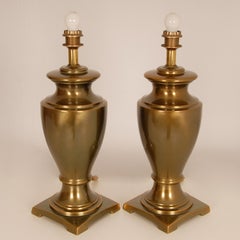 Vintage 1970s Gold Gilt Brass Neoclassical Vase Table Lamps, a Pair