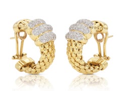 Vintage 1970s Gold Hoop Earrings with Diamonds