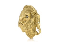Vintage 1970s Gold Lion Belt Buckle with Diamonds