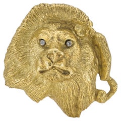 Vintage 1970s Gold Lion Belt Buckle with Diamonds