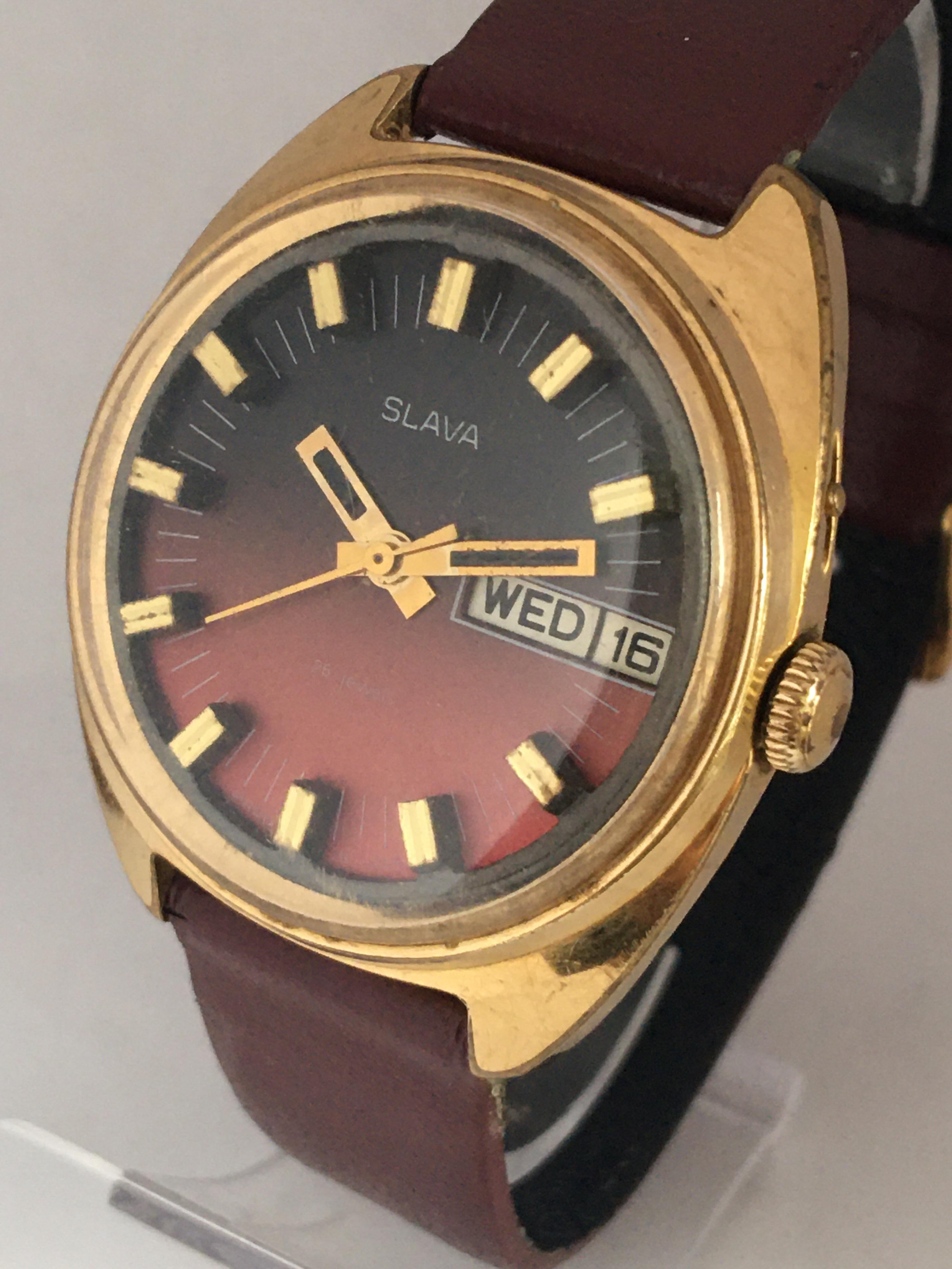 Vintage 1970s Gold-Plated and Stainless Steel Back SLAVA Mechanical Watch For Sale 7