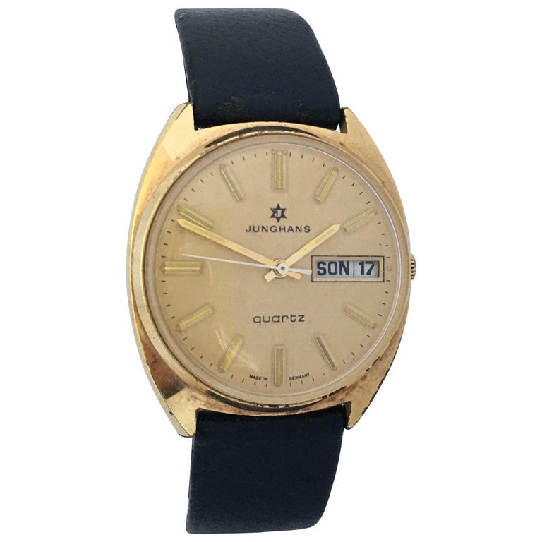 Vintage 1970s GoldPlated Junghans Quartz Gents Watch For Sale at