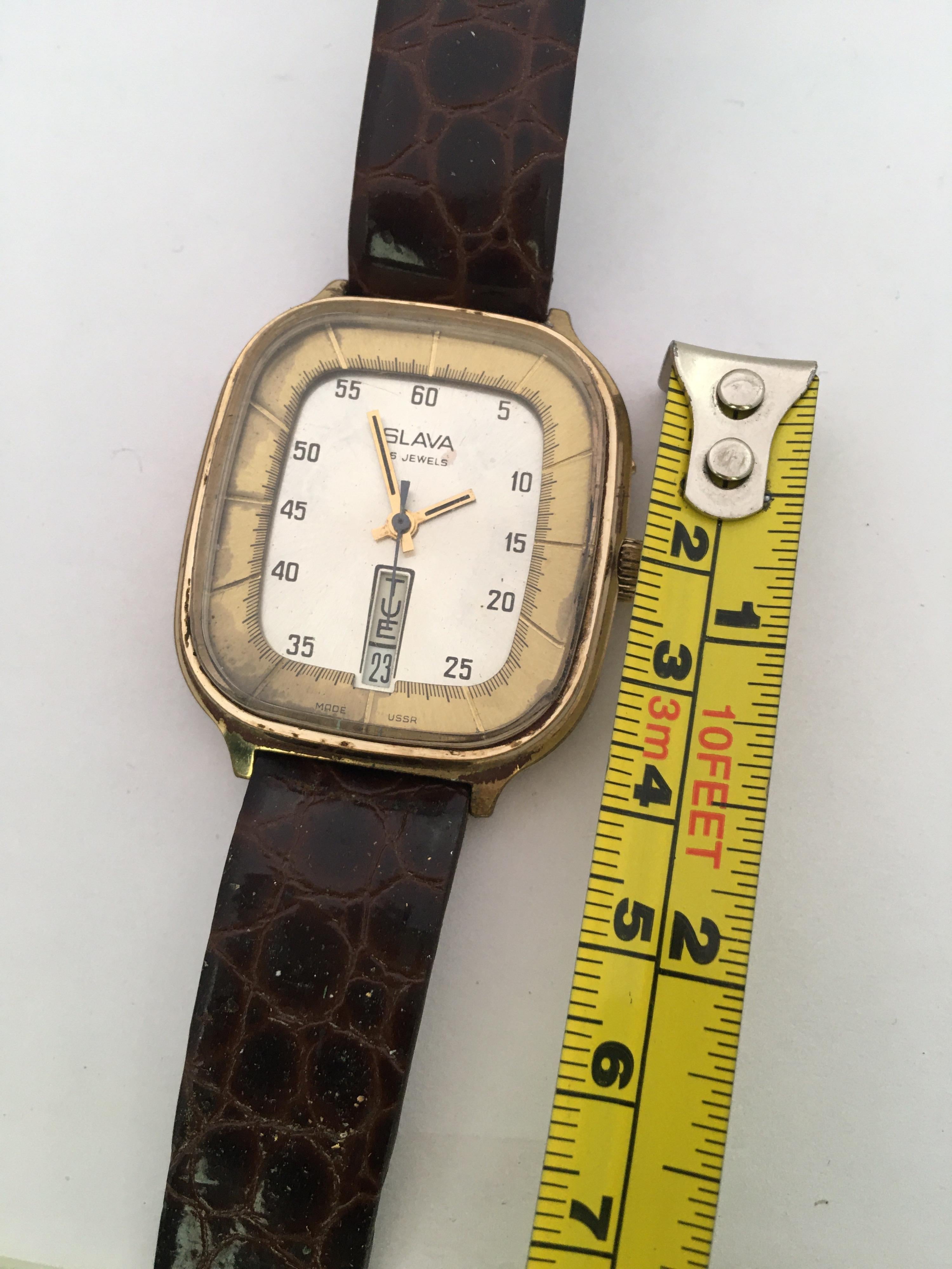Vintage 1970s Gold-Plated Slava 26 Jewels Date Mechanical Gents Watch For Sale 1