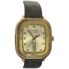 Vintage 1970s Gold-Plated Slava 26 Jewels Date Mechanical Gents Watch