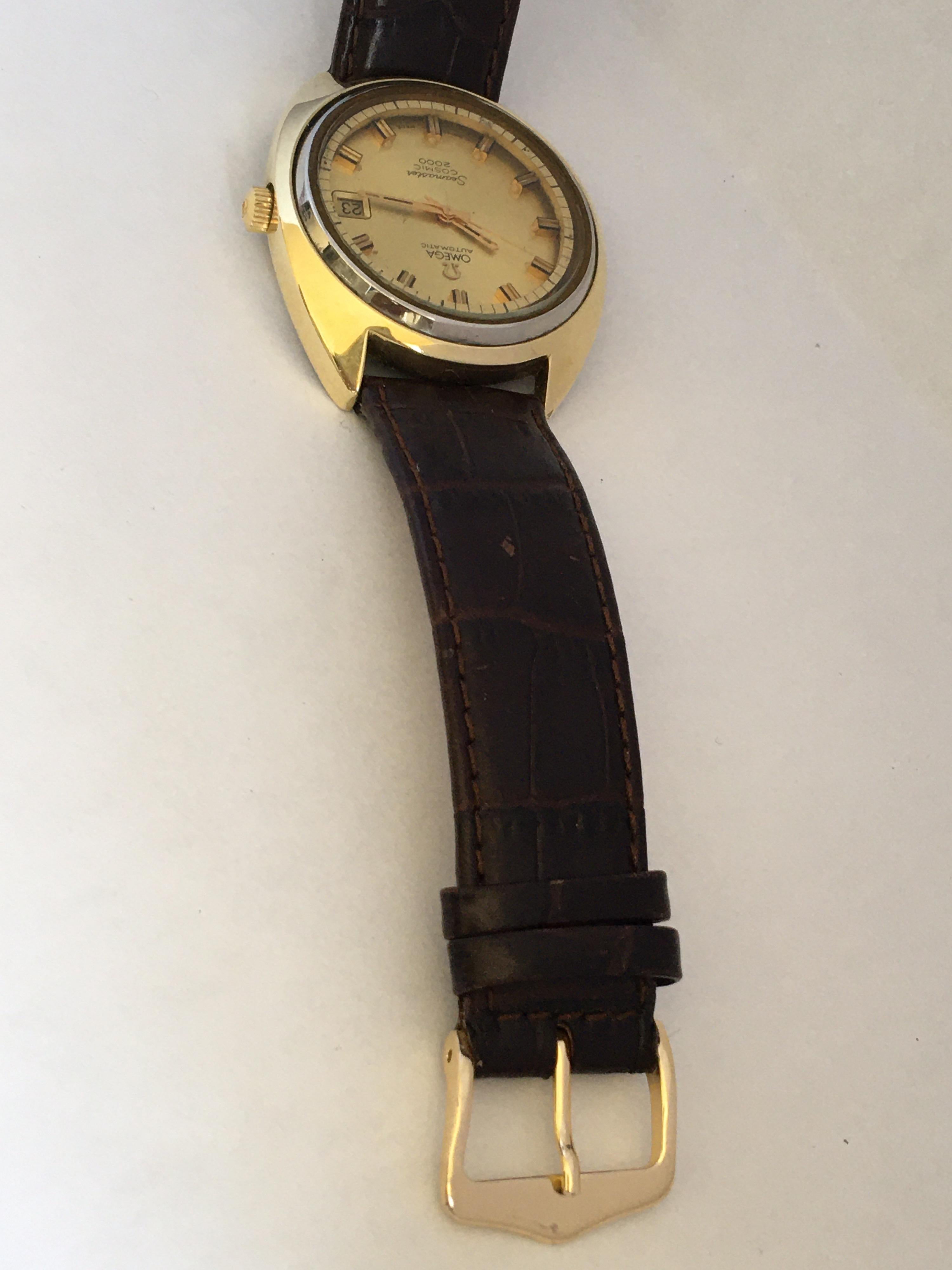 Vintage 1970s Gold-Plated SS Back Omega Automatic Seamaster Cosmic 2000 Watch For Sale 3