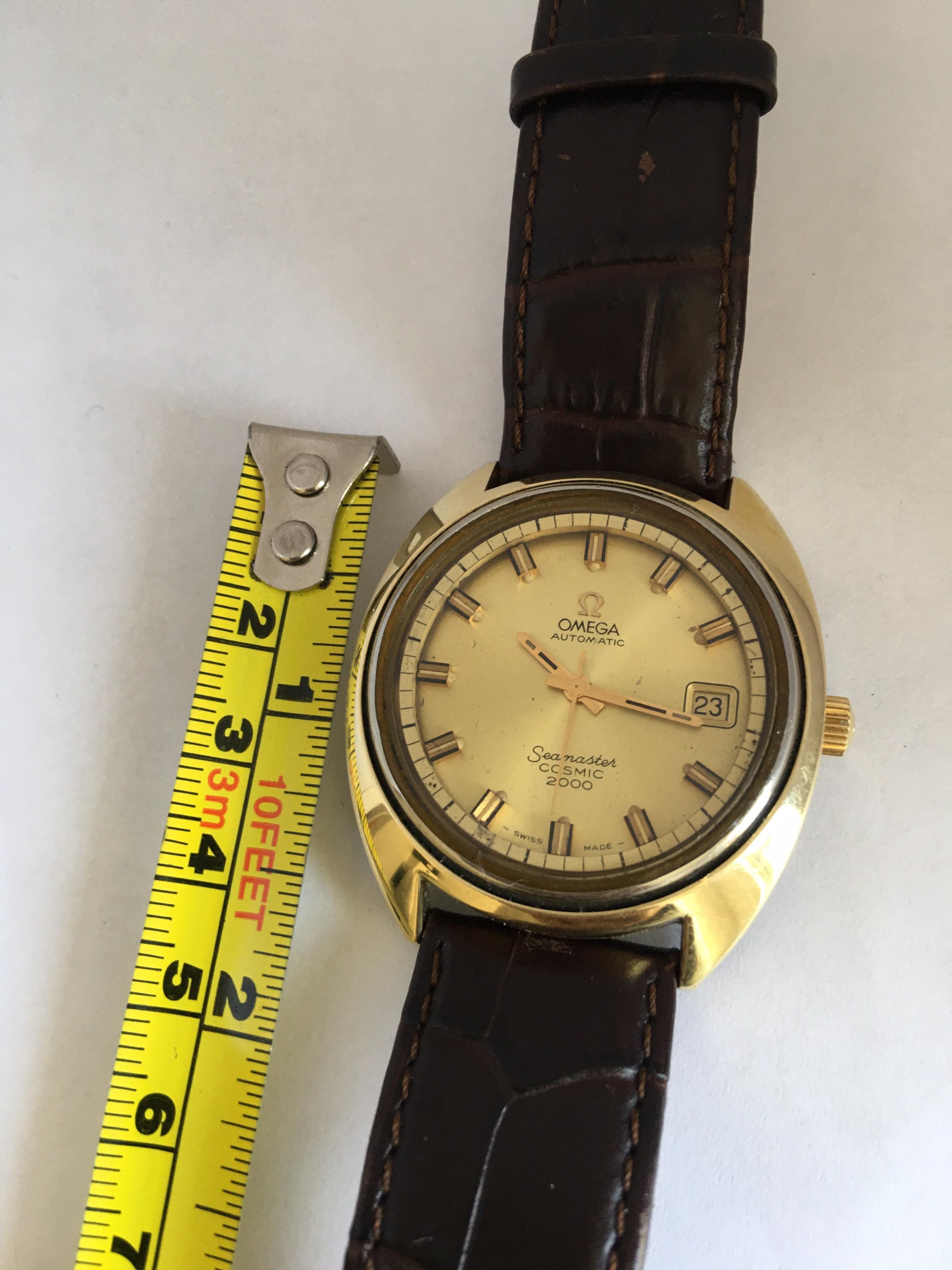 Vintage 1970s Gold-Plated SS Back Omega Automatic Seamaster Cosmic 2000 Watch For Sale 5