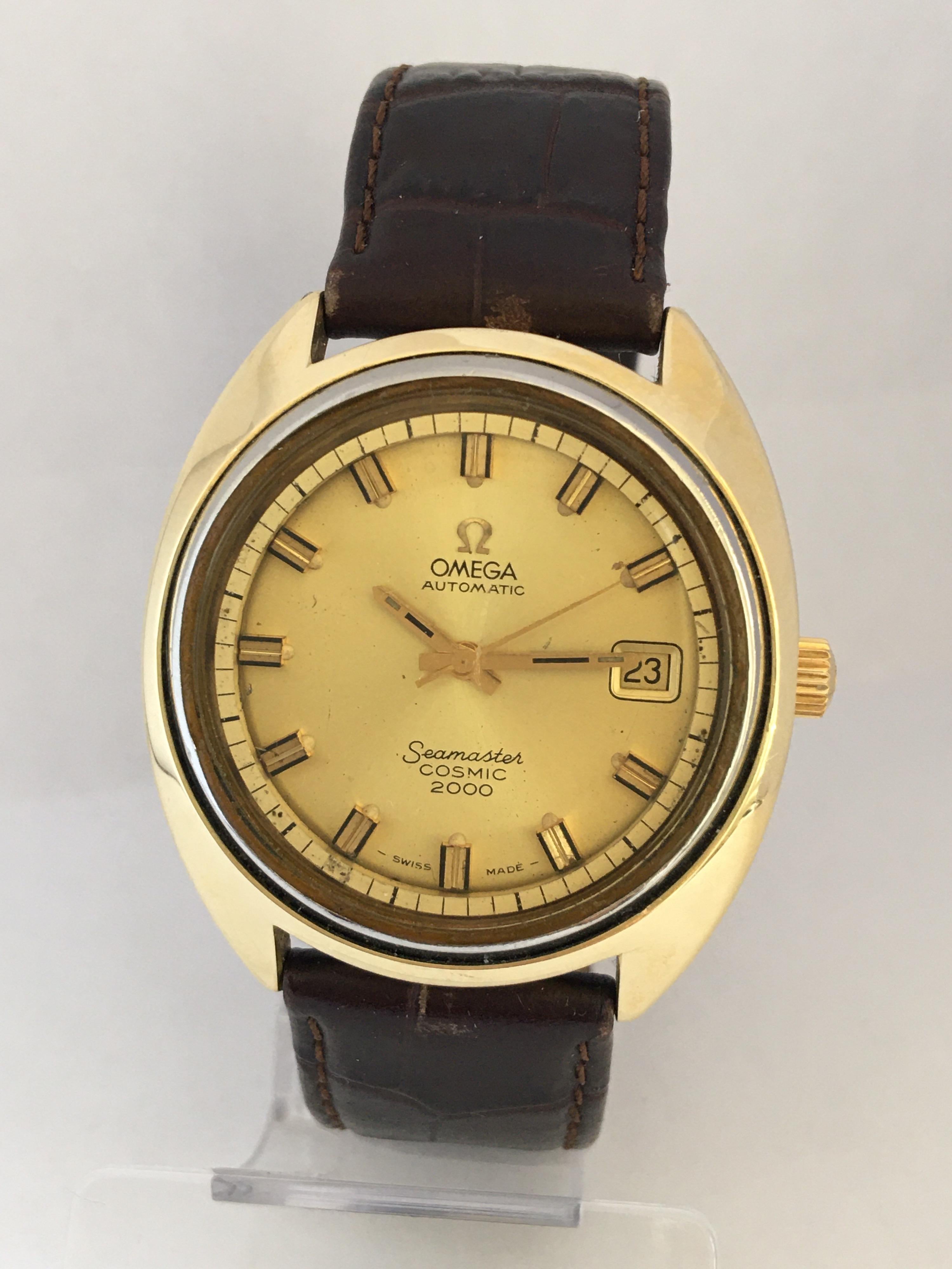 Vintage 1970s Gold-Plated SS Back Omega Automatic Seamaster Cosmic 2000 Watch For Sale 6
