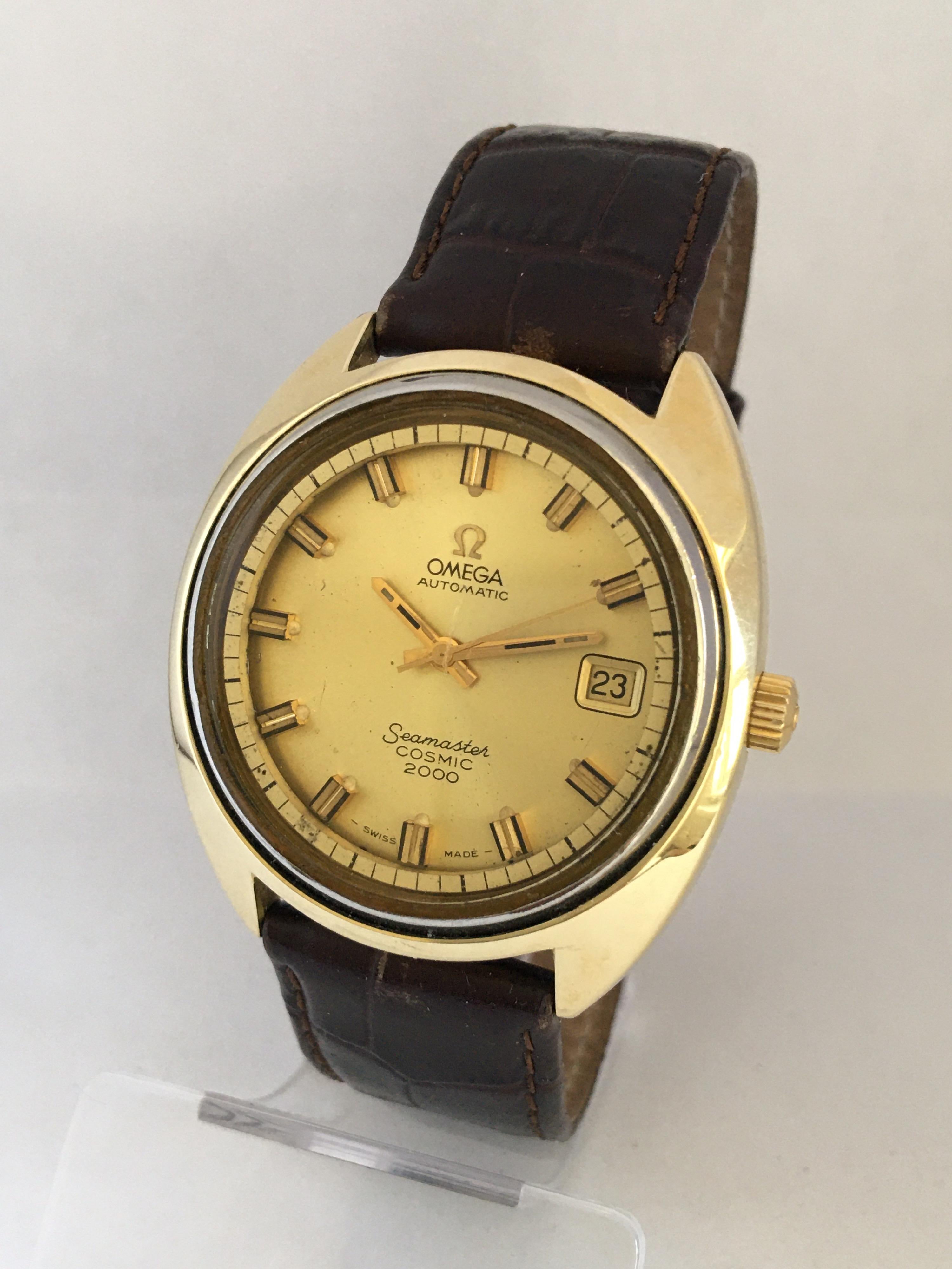 Vintage 1970s Gold-Plated SS Back Omega Automatic Seamaster Cosmic 2000 Watch In Good Condition For Sale In Carlisle, GB