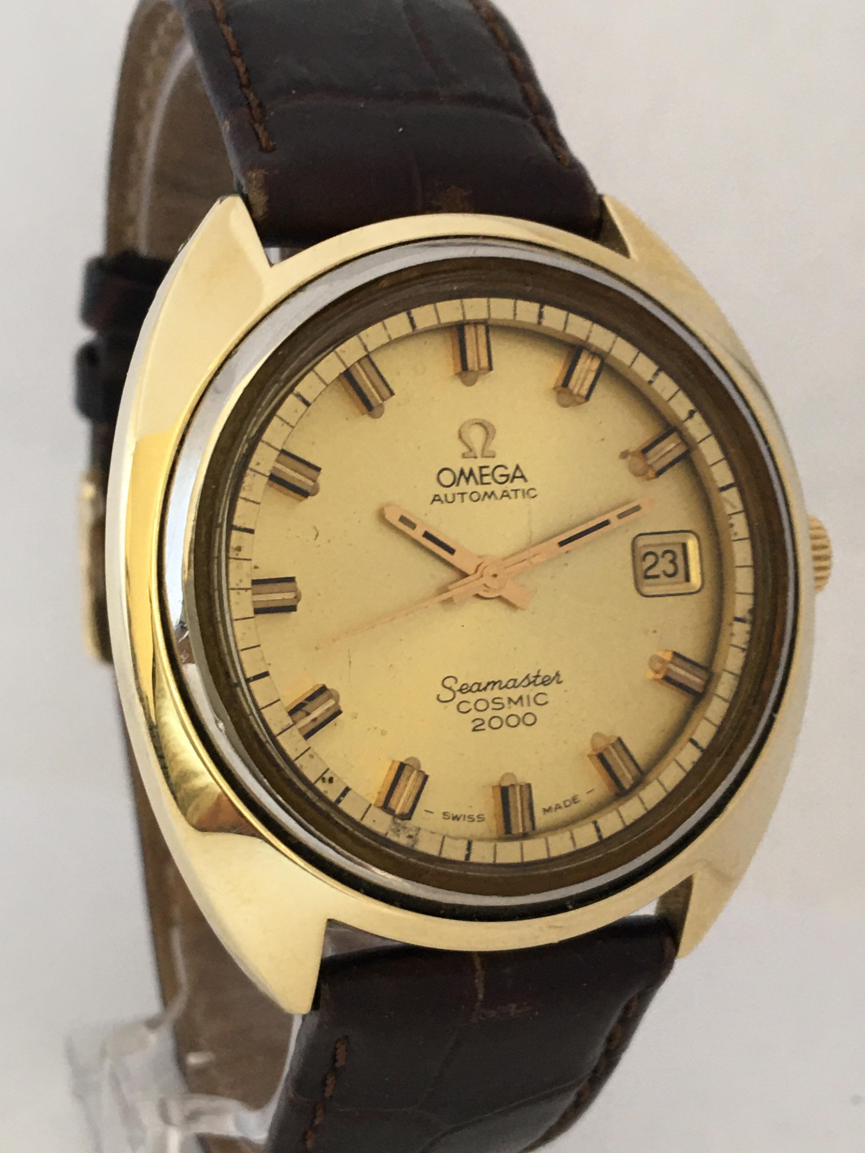 Women's or Men's Vintage 1970s Gold-Plated SS Back Omega Automatic Seamaster Cosmic 2000 Watch For Sale