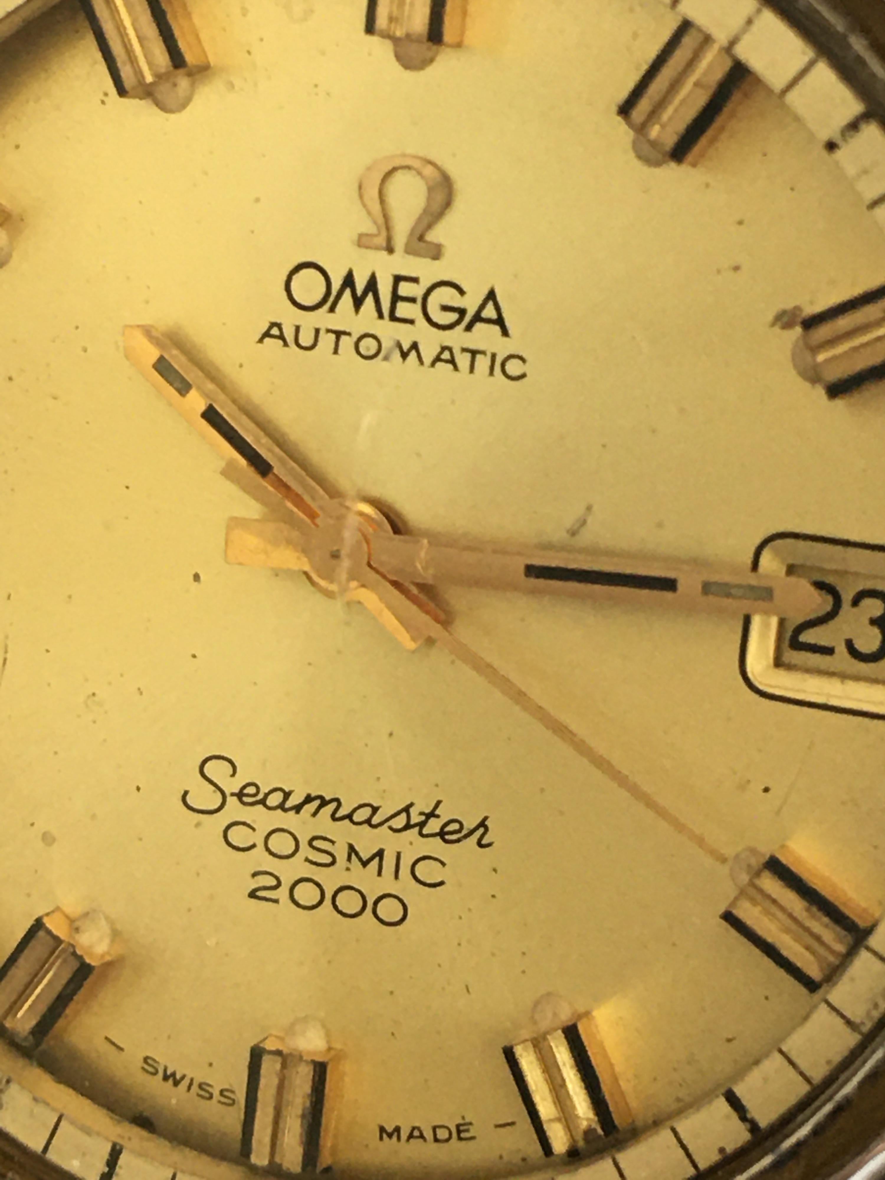 Vintage 1970er vergoldet SS zurück Omega Automatic Seamaster Cosmic 2000 Uhr im Angebot 3