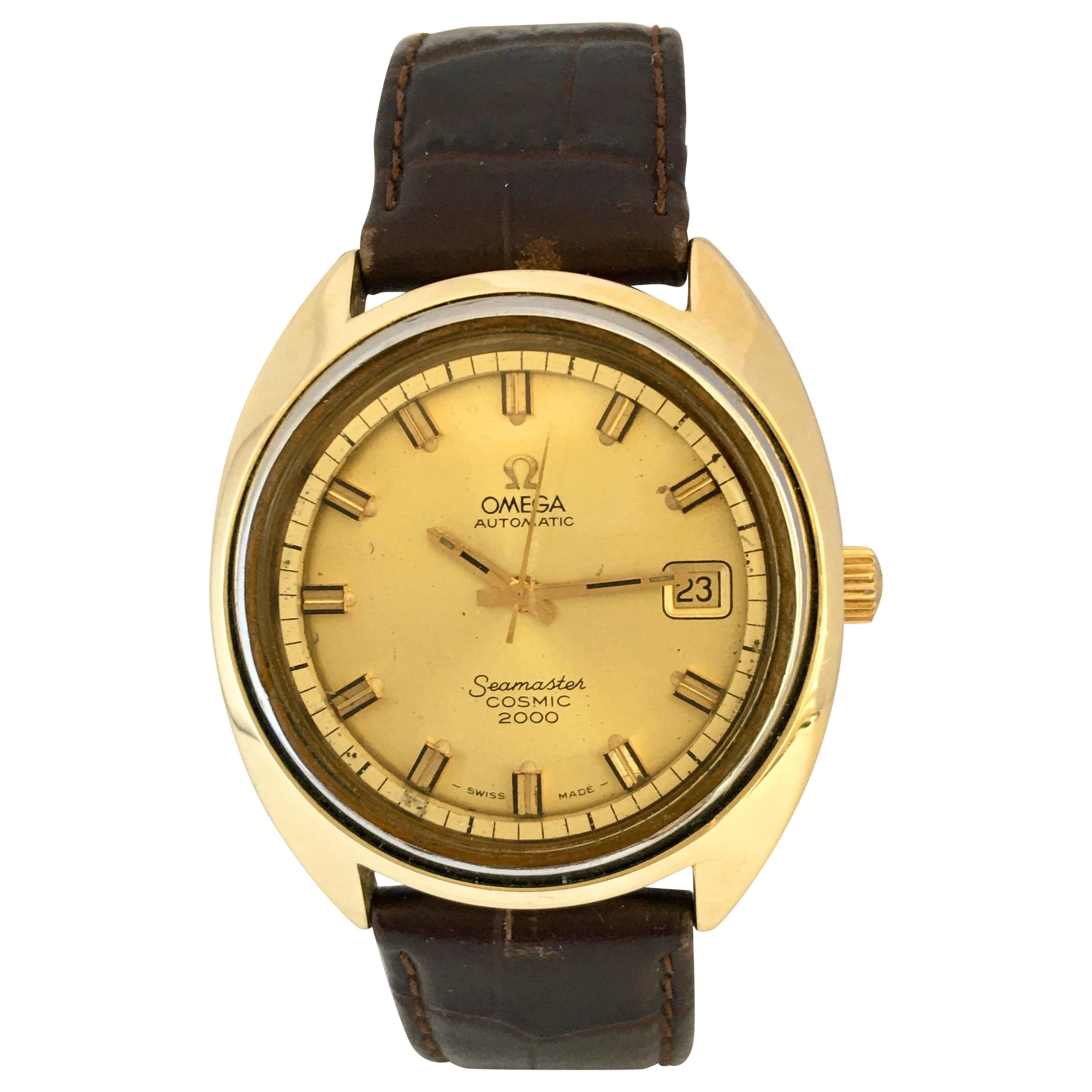 Vintage 1970s Gold-Plated SS Back Omega Automatic Seamaster Cosmic 2000 Watch For Sale