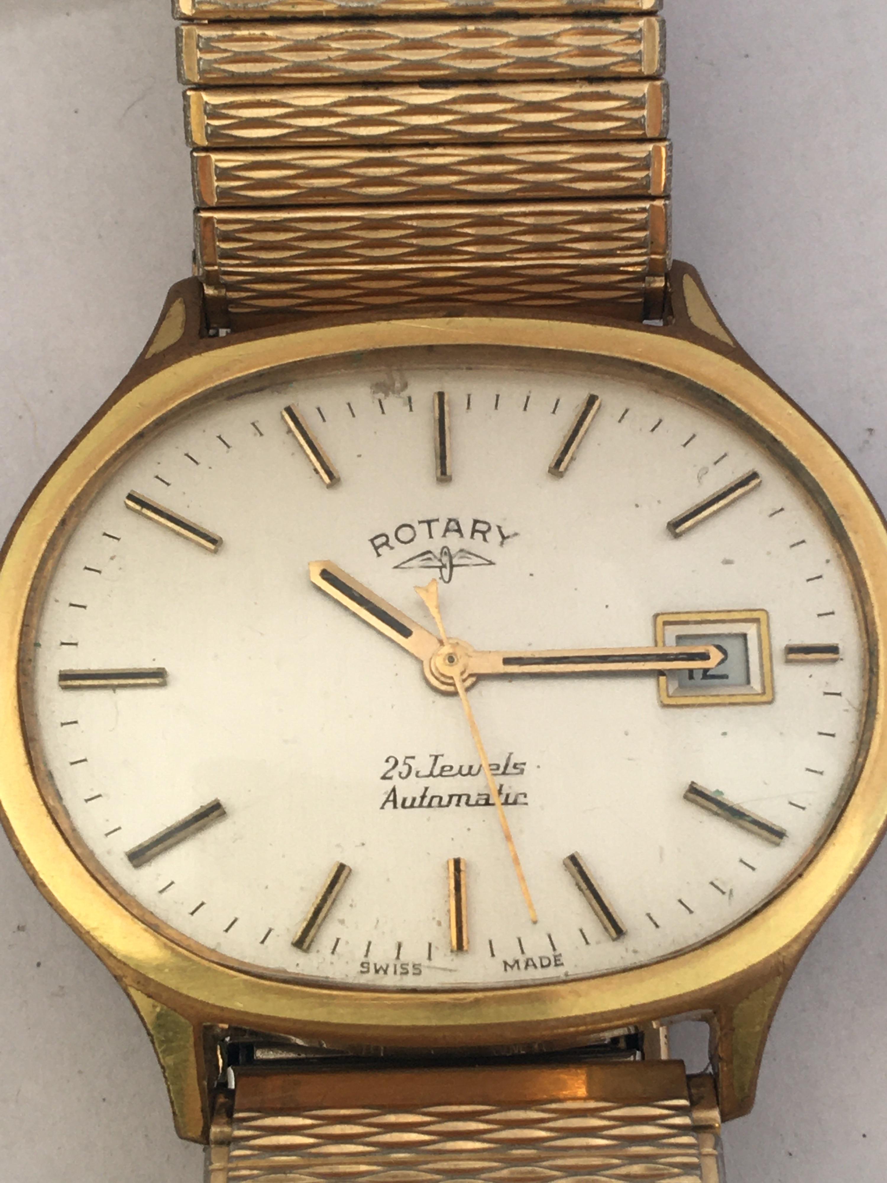 Vintage 1970s Gold-Plated/ Stainless Steel Back ROTARY 25 Jewels Automatic Watch 3