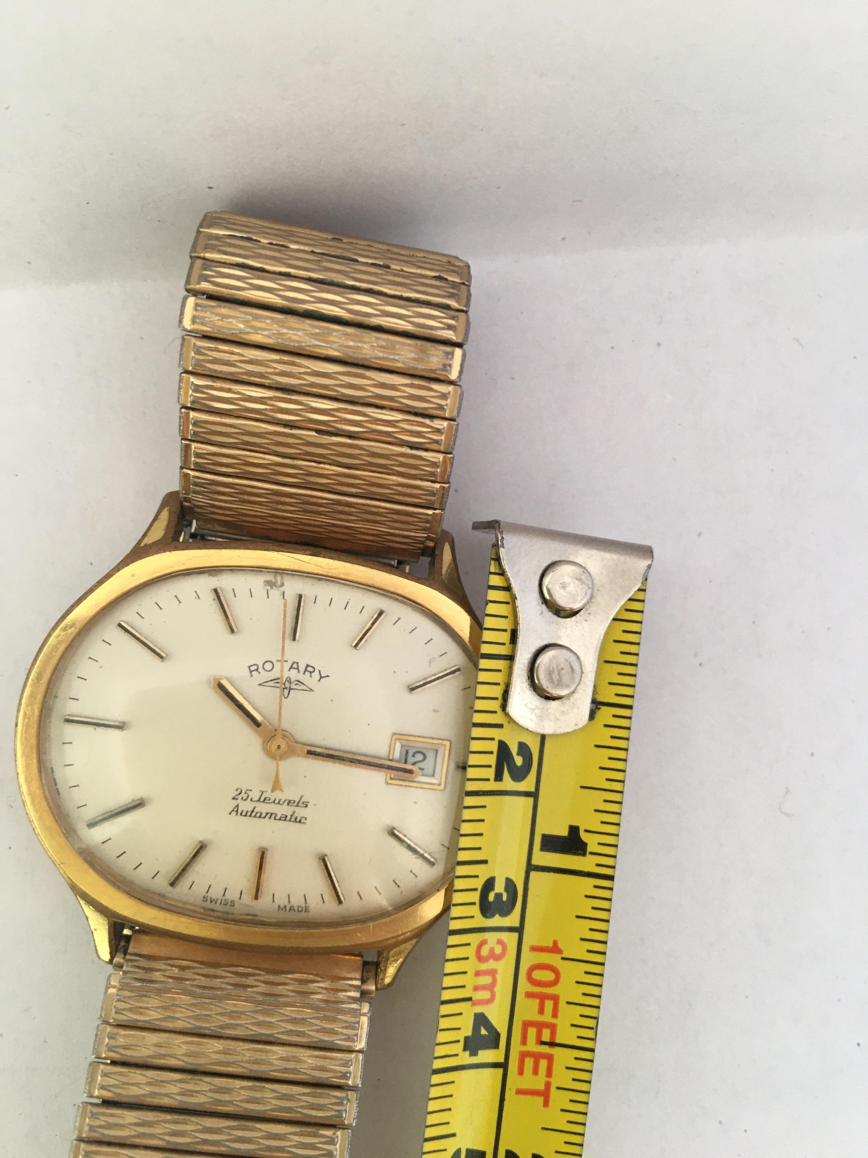Vintage 1970s Gold-Plated/ Stainless Steel Back ROTARY 25 Jewels Automatic Watch 5