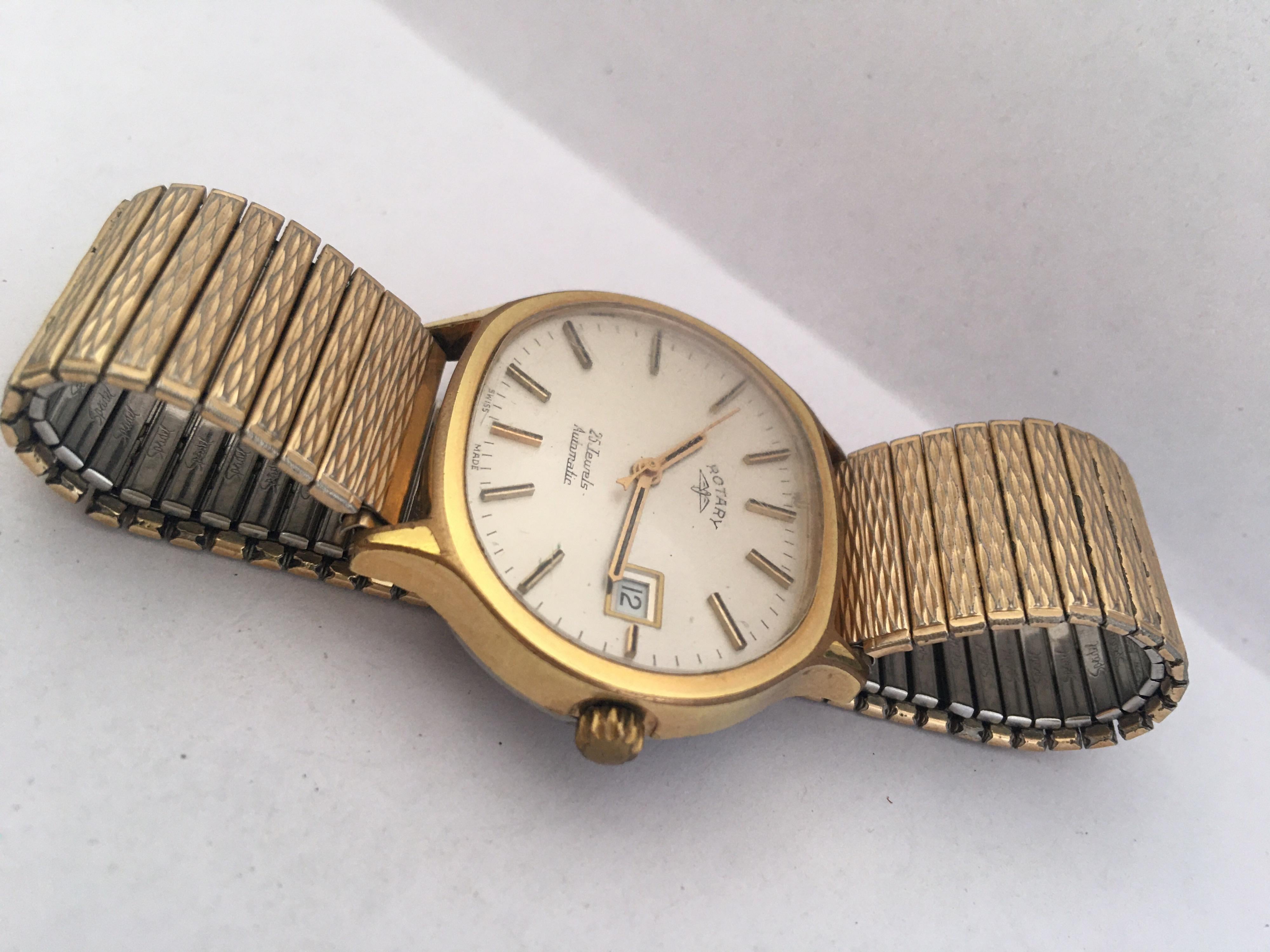 Vintage 1970s Gold-Plated/ Stainless Steel Back ROTARY 25 Jewels Automatic Watch 7