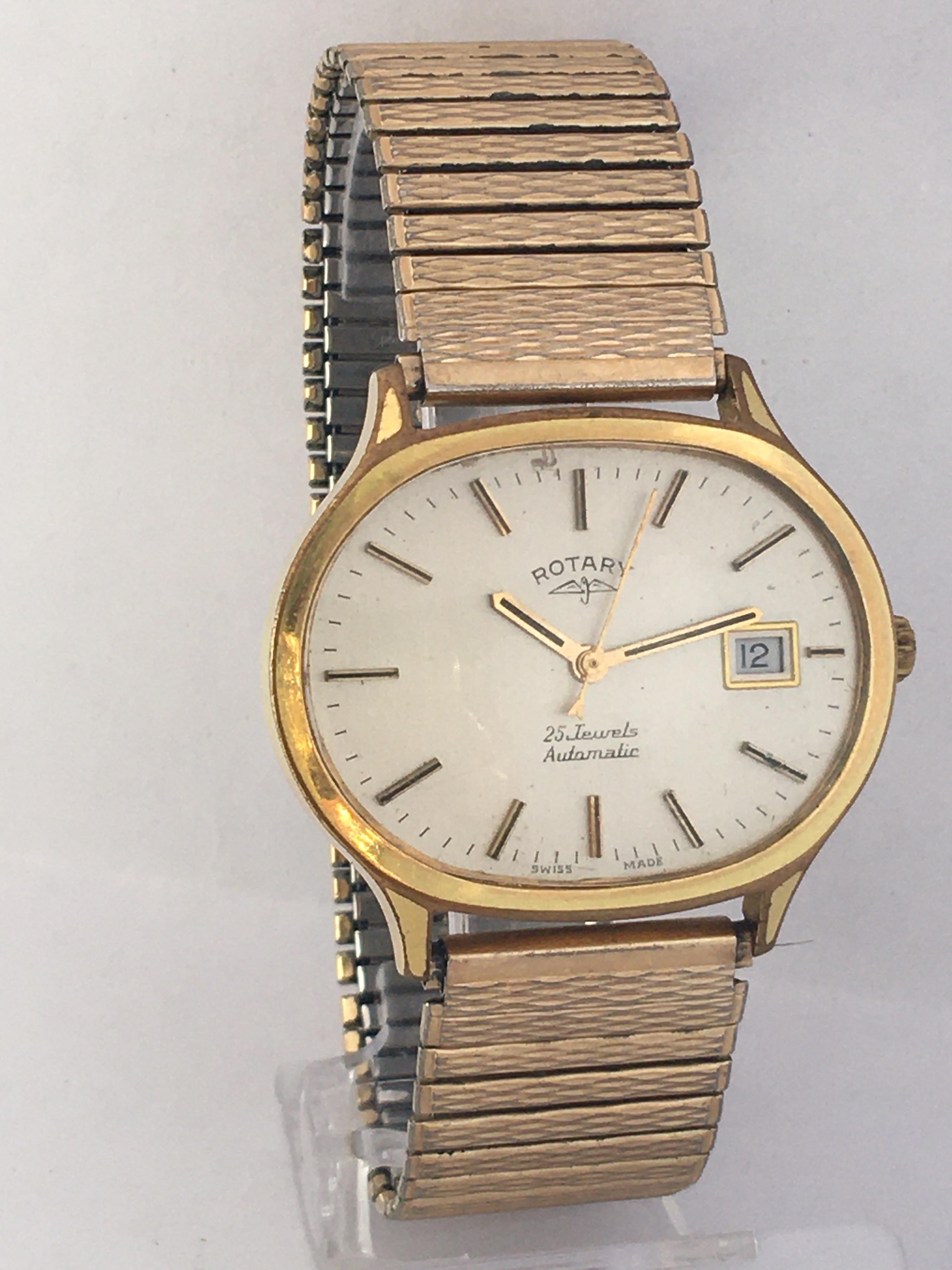 Vintage 1970s Gold-Plated/ Stainless Steel Back ROTARY 25 Jewels Automatic Watch 8