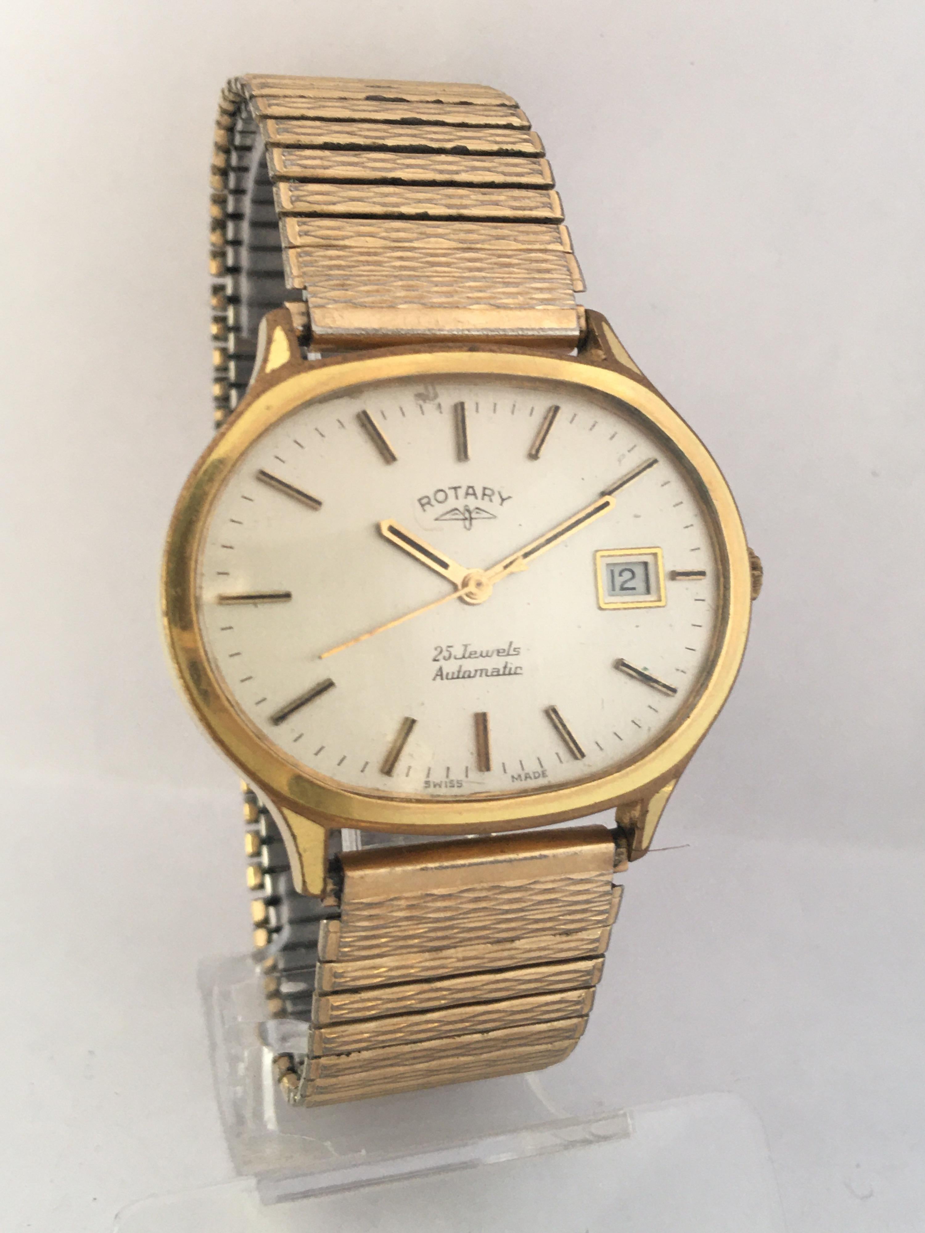 Vintage 1970s Gold-Plated/ Stainless Steel Back ROTARY 25 Jewels Automatic Watch 9